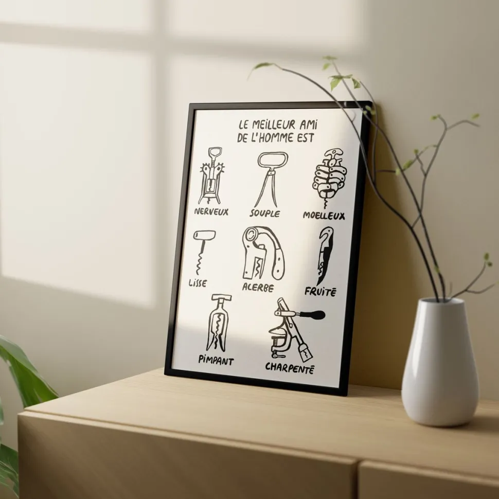 Store Affiche illustrée vin copain - Le meilleur ami de l'homme Affiches|Vin Et Bière